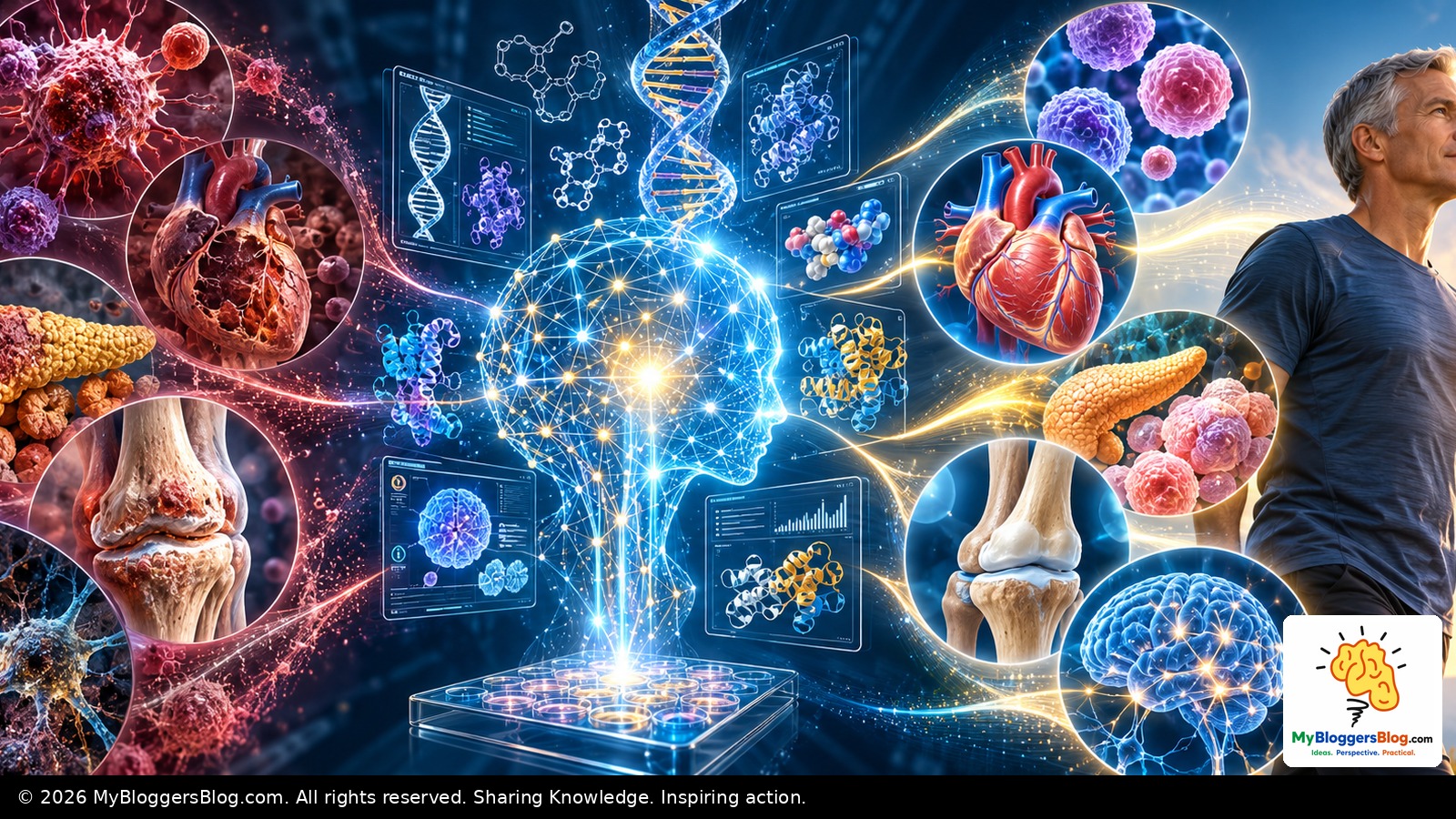 AI analyzing disease, genetics and damaged organs and connecting them to regeneration and healthy aging