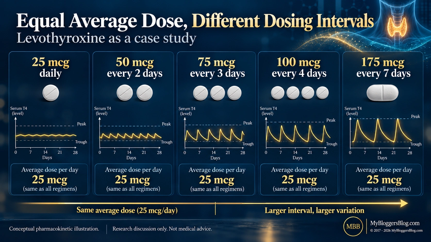 Equal average dose and different dosing intervals infographic